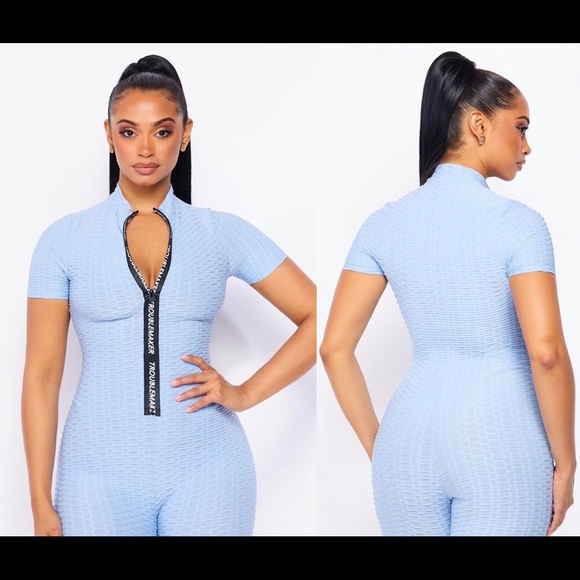 White zipper romper trouble maker biker shorts - Picture 2 of 4